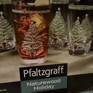 Pfaltzgraff Naturewood Holiday Coolers Glasses - Green and Gold
